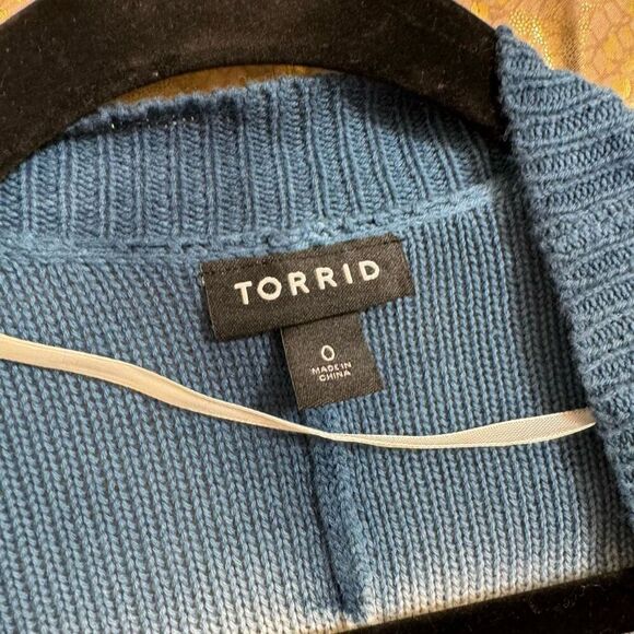 Torrid Blue White Super Soft Knit Cardigan Dolman Sleeve 0 Large/12 - Picture 3 of 9
